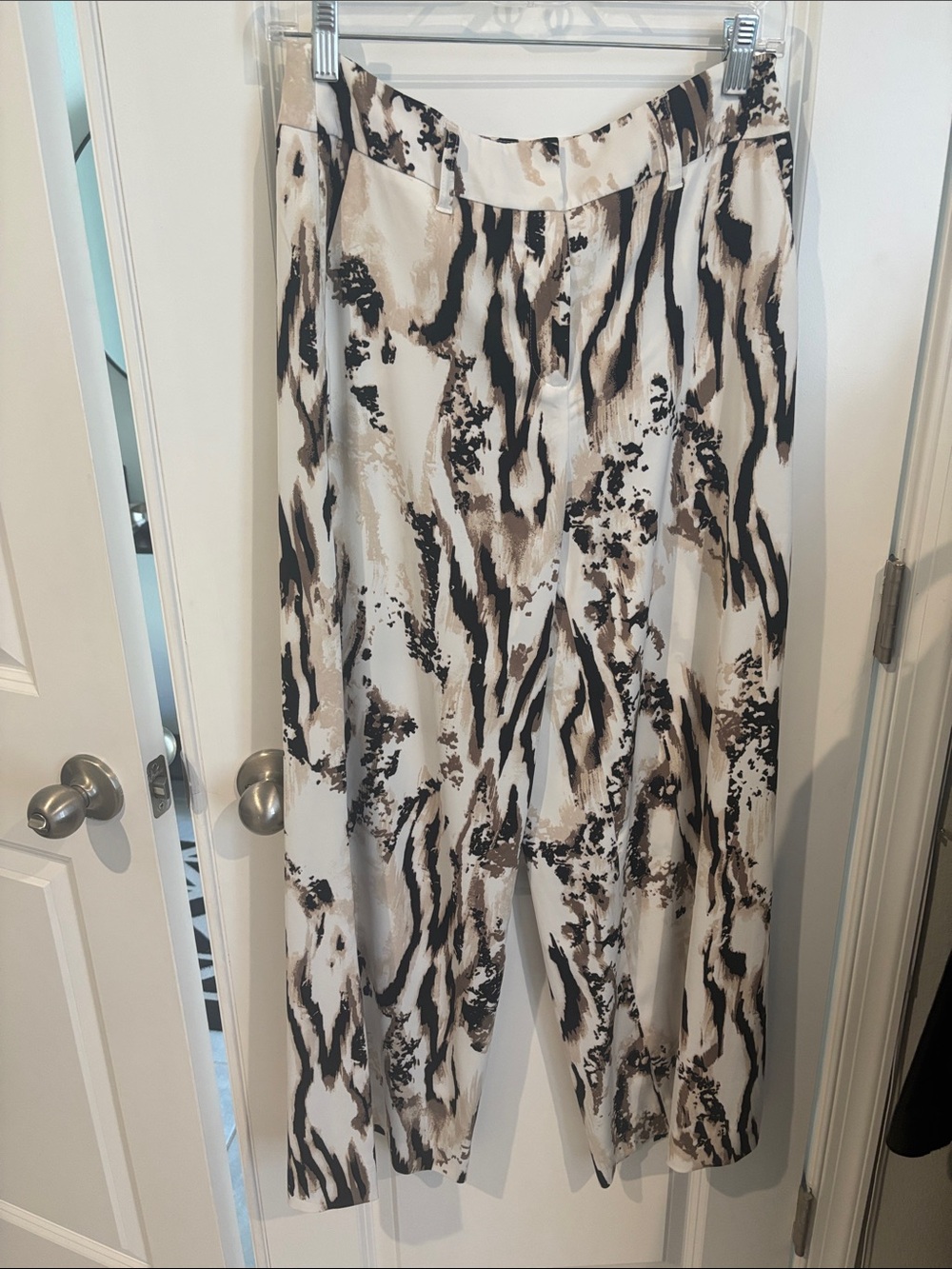 White House Black Market Wide-Leg Printed Pants in White, Brown & Black